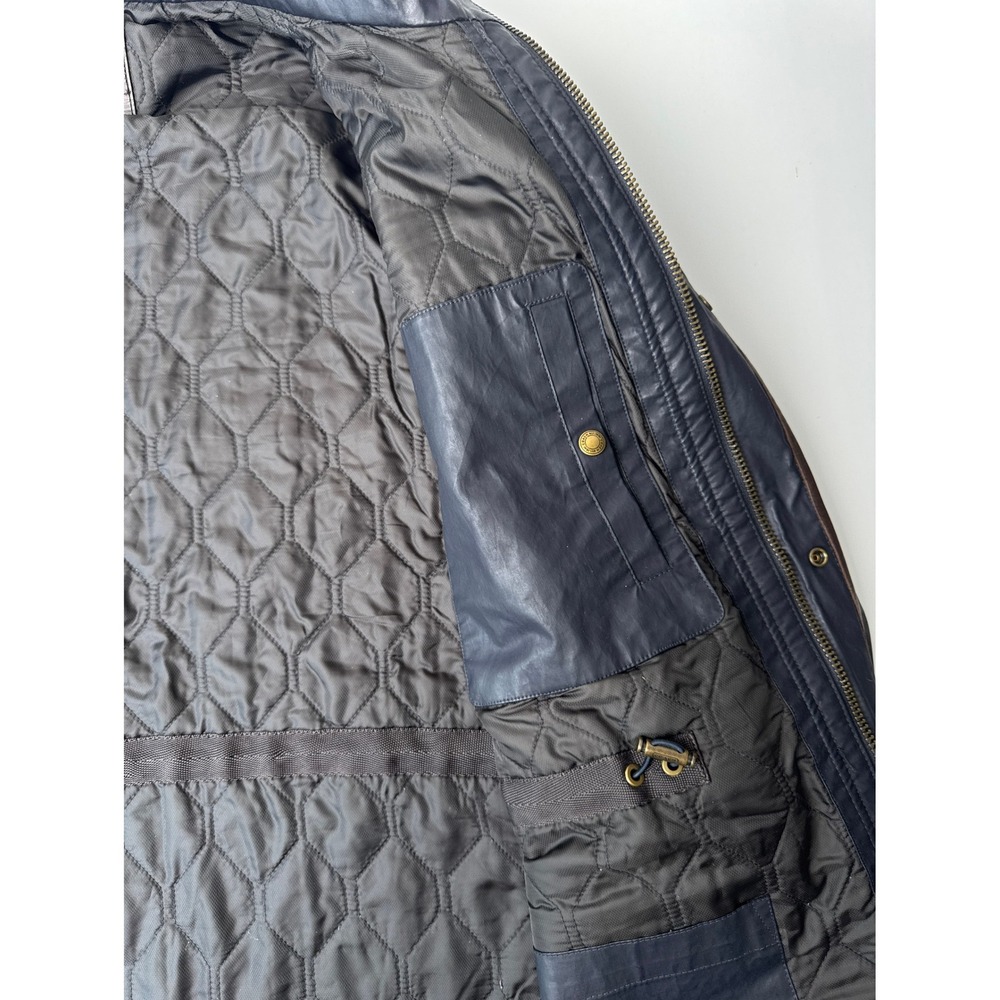 Coach Mens Wyatt Jacket Field Cargo Navy Blue Coated Cotton Quilted Large L - Picture 11 of 16